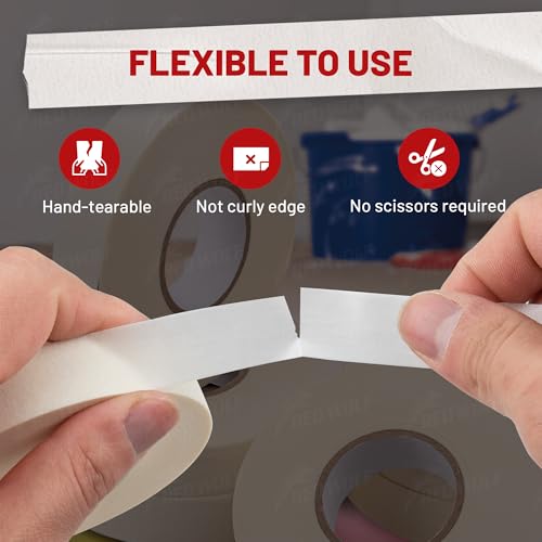 RED WOLF 3 Pack Masking Tape 0.7" x 60 Yards, General Purpose for Painting Arts Crafts Label Car Painting, Sharp Paint Line No Residue Painters Tape White Beige Crepe Paper Tape Heat Resistance - size: 0.7" x 60 Yards