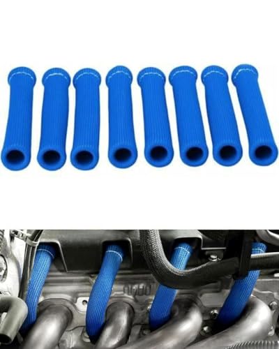 Spark Plug Wire Heat Shield Spark Plug Wire Heat Shield Sleeve Spark Plug Boot Protector Boots Wrap for SBC BBC 350 454 8PCS Plug Wire Covers - 2500F High Temp Protection (Blue) - color: Blue