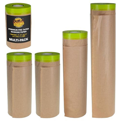 Dura-Gold Pre-Taped Masking Paper for Painting (Variety Pack 6", 12", 18", - size: Assorted (6-in,12-in, 18-in, 24-in) (Pack of 4)
