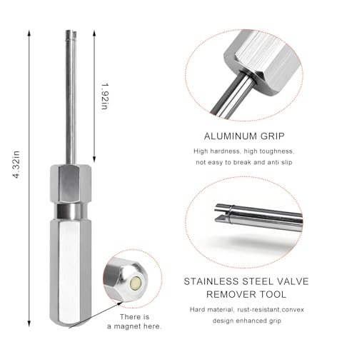 2 PCS Valve Core Removal Tool Set, Magnetic Car Tire Stem Puller Rustproof Stainless Steel Screwdriver, Heavy Duty Valves Stem Core Remover & Installer for Most Vehicles