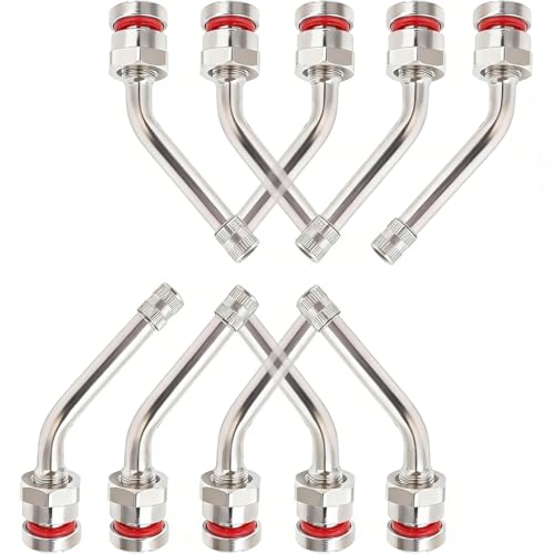 10PCS TR545D Truck Tire Valve Stems, 60° Bent Clamp-in Brass Tire Extension Adapter for Truck & Bus - Compatible with Alcoa 22.5" & 24.5" Aluminum Wheels (9.7mm Rim Hole)