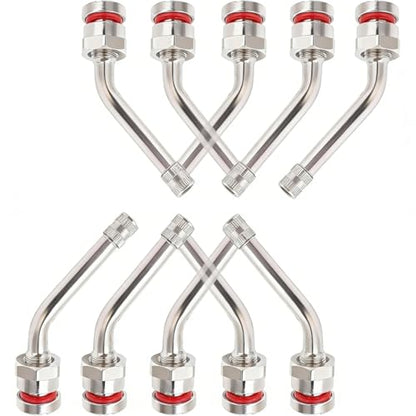 10PCS TR545D Truck Tire Valve Stems, 60° Bent Clamp-in Brass Tire Extension Adapter for Truck & Bus - Compatible with Alcoa 22.5" & 24.5" Aluminum Wheels (9.7mm Rim Hole)