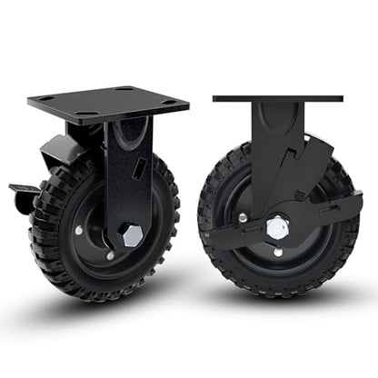 8 Inch Rigid Heavy Duty Caster Wheel with Brake, Set of 2 - size: 8 Inch