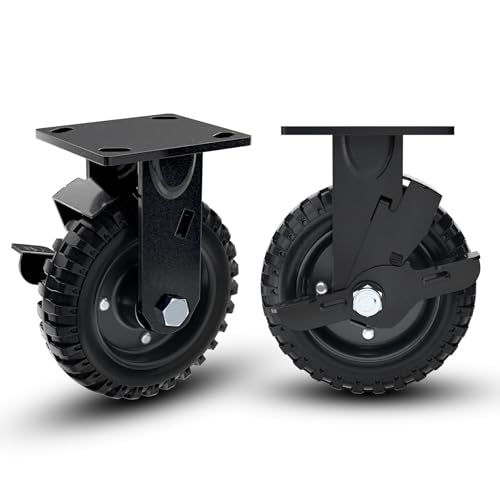 8 Inch Rigid Heavy Duty Caster Wheel with Brake, Set of 2 - size: 8 Inch