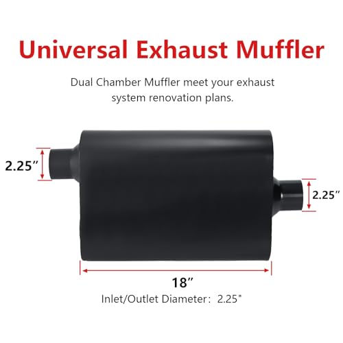 Mufflers 2 Chamber 2.25" Universal Muffler Performance Exhaust Muffler 2.25 IN Pipe,Aggressive Sound,Black(2.25" offset in/center out/overall 18") - size: 2.25" offset in | 2.25" center out | overall 18", style: Offset in | Center out