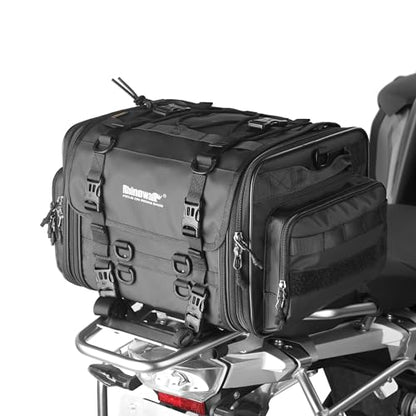 Rhinowalk Motorcycle Tail Bag Expandable Motorcycle Travel Luggage 45L Waterproof All Weather/Trunk/Rack Bag with Sissy Bar Straps-Black - size: Black 33-45L