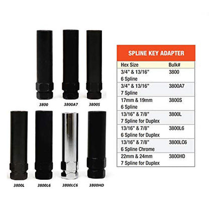 White Knight 3800 Six Spline Key Adapter for 1/2", 7/16" and M12 Thread 6 Spline Lug Nuts - Fits 3/4" & 13/16" Hex Wrench - size: 3/4" & 13/16" Hex, style: 6 Spline