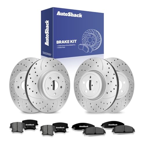 AutoShack Front Vented & Rear Vented Silver Zinc Coated Rotors & Pads - style: SilverShiled Pro & Pad