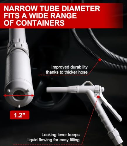 anngrowy Fuel Transfer Pump Battery Powered with Auto-Stop/Hand Trigger Nozzle, Gas Can Pump Transfer with 3.2/2.8 GPM, 51"/53.7" Hose, Liquid Transfer Pump for Oil, Gasoline, Diesel (Piston) - style: Piston