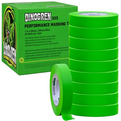 LAUCO DINOGREN Masking Green Tape 1 Inch x 60 Yards, 36 Rolls, Green High Performance Painters Tape, Heat and Water Resistant Tape for Car Painting, Auto Body Refinishing and Spray Booths 6068 - size: 1in-36rolls