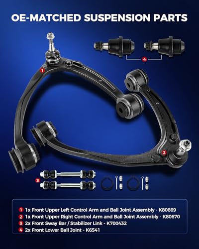 KAX 6pcs Front Upper Control Arms Kit for Silverado Sierra 1500 2007-2016 | for Tahoe, Yukon, Suburban, Escalade, Avalanche 2007-2013, Lower Ball Joints, Sway Bar Links, K80669 K80670 K500007 - size: Silverado 1500 2007-2016