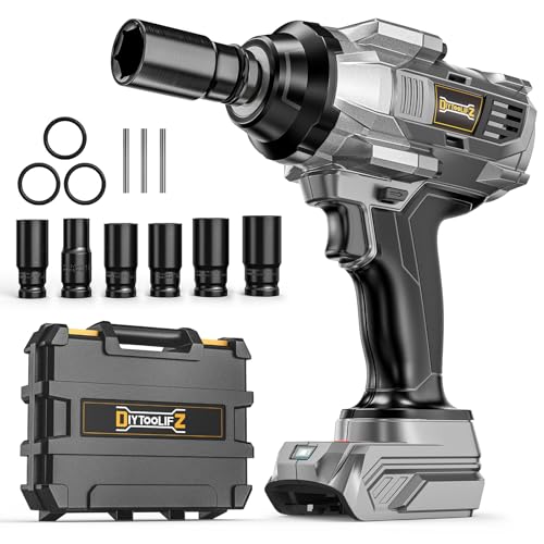 DIYtoolifz 1500Nm Cordless Impact Wrench 1/2" Compatible with Dewalt 20V - color: Grey & Black