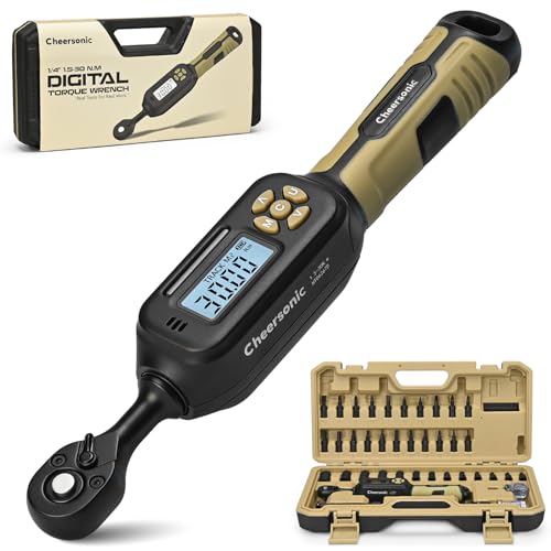 Digital Torque Wrench 1/4 drive, 1.1-22.1 ft-lb (1.5-30 Nm) ±1% Accuracy Inch Pound Torque Wrench with Buzzer and LED Electronic Torque Wrenches with Bits & Sockets for Bike Motorcycle Gunsmithing - size: 1/4 Drive 1.1-22.1 ft.lb