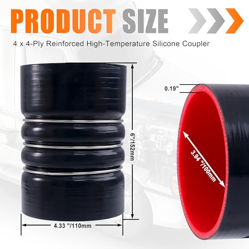 4" x 6" Silicone Charge Air Cooler Hump Hose with Clamp,4PCS Black - color: Black, size: 4" x 6"