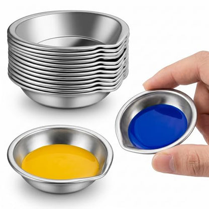 12Pcs Small Round Paint Trays Makeup Palette, 2-inch Stainless Steel Painting Color Palette Paint Mixing Cups with Mouth for Artist Watercolor