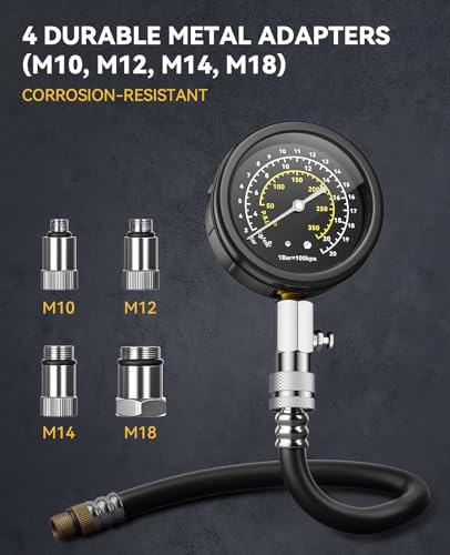 AUTOWN Professional Compression Tester Kit, 300 PSI Triple-Scale Gauge with 8-Piece Set & Portable Gray Case for Car, Truck, ATV & Small Gas Engines Diagnosis