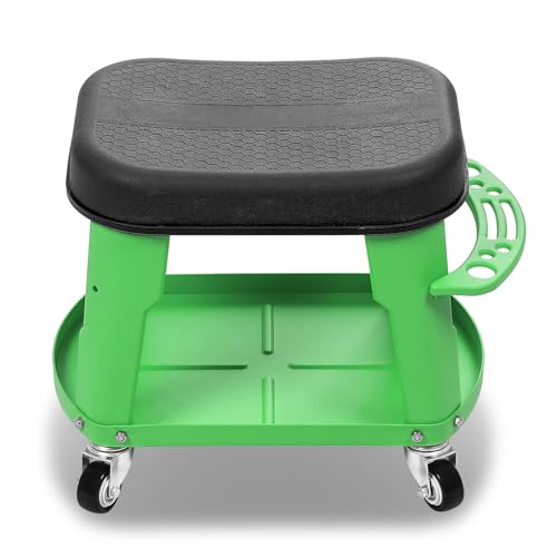 Auto Dynasty Mechanic Roller Stool, 300 LBS Capacity Rolling Creeper Garage Shop Seat with Tool Tray, Heavy Duty Mechanic Roll Repair Chair for Workshop Household Home Warehouse Office, Green - color: Green