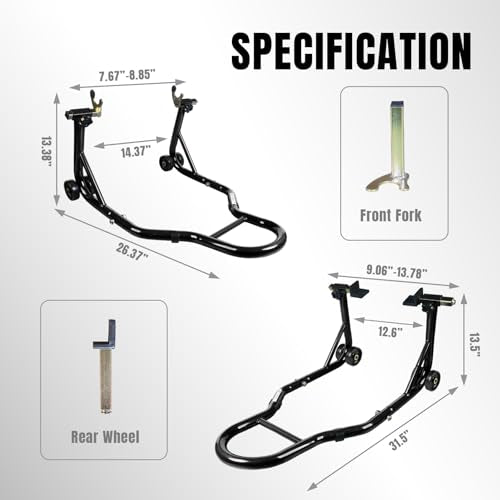 Motorcycle Stand Lift, Universal Paddock Lift Stand, 1100lbs Front Rear Combo Stand Lift Stand, Rear U+L Fork Swingarm Spool Stand 2-Pack Black - color: Black-2 packs
