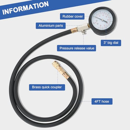DASBET Engine Oil Pressure Tester Tool 0-140 PSI