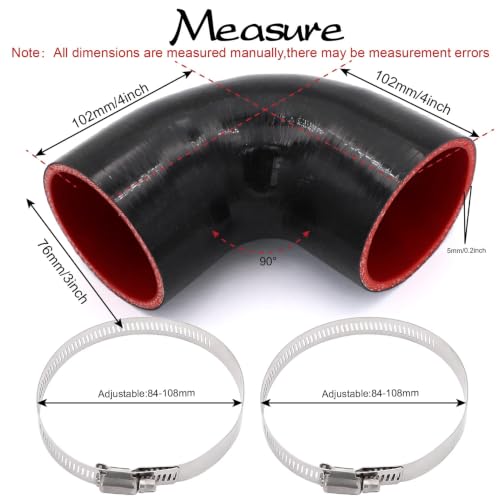ID 3 inch (76mm) 90 Degree Elbow Silicone Coupler Hose 4-Ply - size: ID 3"