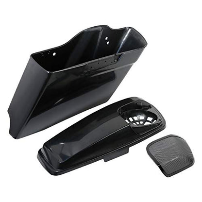 TCT-MOTORPARTS 4" Stretched Extended Hard Saddlebags Fit For Harley CVO Touring Road King Electra Glide Road Glide FLHX FLHR 2014-2024 - color: Unpainted Black w/ Latch Keys