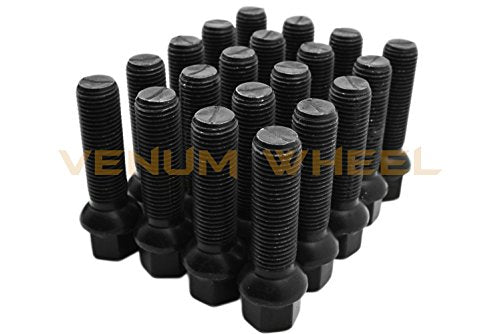 Staggered Kit 10mm & 12mm Thick Hub Centric Wheel Spacers 5x112mm 66.56 Hub Bore W204 + 20 14x1.5 Black Ball Seat Lug Bolts