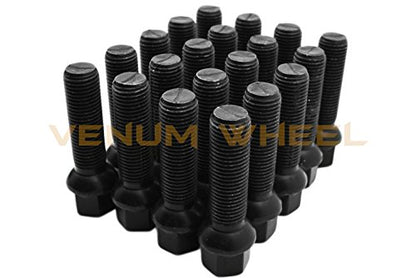 Staggered Kit 10mm & 12mm Thick Hub Centric Wheel Spacers 5x112mm 66.56 Hub Bore W204 + 20 14x1.5 Black Ball Seat Lug Bolts