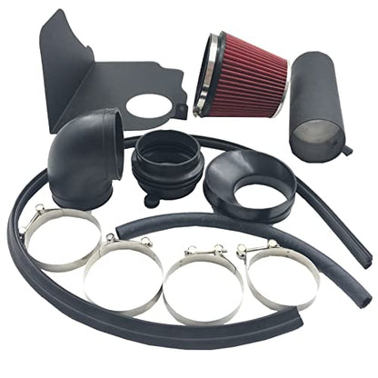 4-Inch Cold Air Intake Kit with Heat Shield + Filter Compatible for Dodge Magnum 2005-2008 ; Charger 2006-2010; Challenger 2008-2010; Chrysler 300 2005-2010 5.7L 6.1L V8 (Black Tube & Red Filter) - style: Black Tube & Red Filter