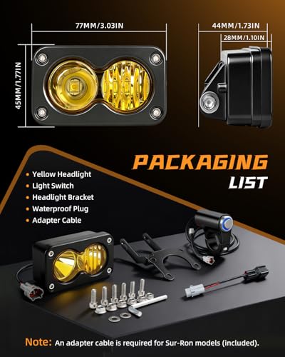 CO LIGHT Headlight Kit 3INCH Yellow 6000-6500K Spot Flood Light for Sur-Ron Segway X260 Talaria Sting MX4 MX5 Dirtbike Motorcycle Front Headlamp with Blue Light Switch - color: Yellow
