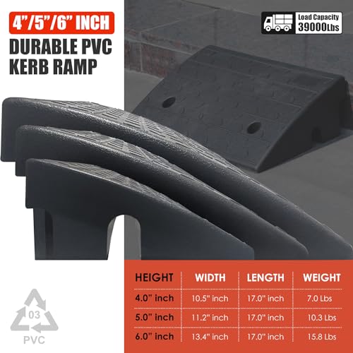 4 Pack 4" inch Rise Driveway Curb Ramps, 17"(L) x 9"(W) x 4"(H) Loading Ramps for Car, Pickup, Motorcycle, Truck, Heavy-Duty Rubber Kerb Ramps 6000 LBS Load Capacity (4" Rise - 4Pack) - size: 4" Rise - 4Pack
