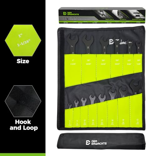 Super-Thin Open End Wrench Set, 14pc SAE Metric 6-24mm & 3/8"-1-1/16" - color: Black, size: 14PC SAE&Metric(Thin Wrench)
