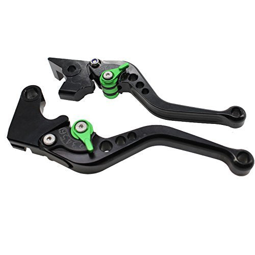 FXCNC CNC Aluminum Short Adjustable Brake Clutch Levers Compatible with YZF R3 R25 2013-2021, MT-03 MT-25 MT03 MT25 2015-2021 - color: Black Lever with Green Adjuster