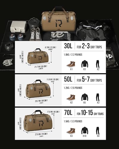 IRON JIA'S Motorcycle Dry Bag, Waterproof Duffel Bag with Roll-Top Closure - color: Brown, size: 50L