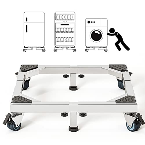 Chinchilla Heavy Duty All Stainless Steel Mobile Fridge Stand Base, Washing Machine Stand with Wheels, Adjustable Furniture Dolly for Washer, Refrigerator and Dryer（Large - color: primary colours, size: Large