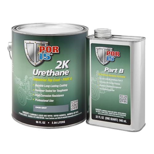 POR-15 2K Urethane - Dark Gray - 128 FL OZ - Two Part Industrial Top Coat | Durable Long-Lasting Coating | Hammer Tough Finish - color: Dark Gray, size: 128 Fl Oz (Pack of 1)
