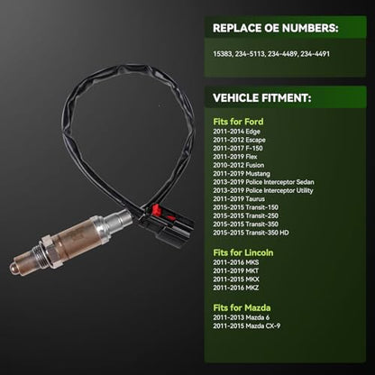 Oxygen Sensor Downstream O2 Sensor 15383 Compatible with Ford Escape F-150 Edge Explorer Flex Fusion Taurus Mustang Transit Police, Lincoln MKS MKT MKX MKZ, Mazda, Mercury