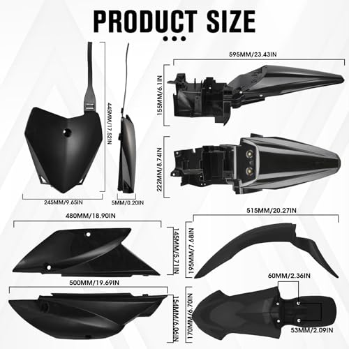 CHANGCHENG Dirt Bike Plastic Kits for KLX 110/KLX 110L 2011-2026 Black - color: Black, size: Complete Fender Kit