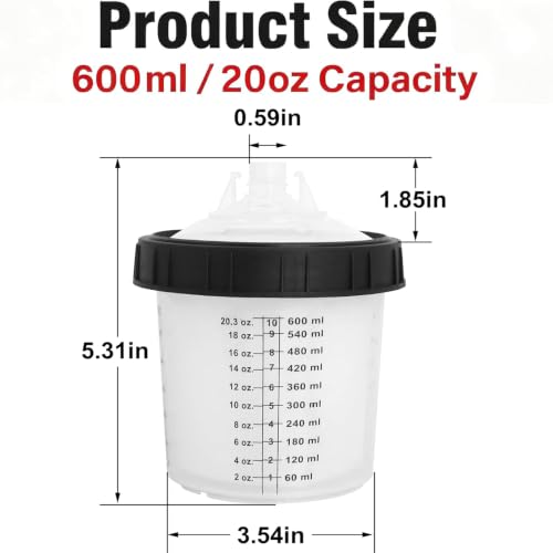 Disposable Paint Cups System 20oz(600ML) with lids for HVLP/LVLP Spray Guns - size: 20 Ounce Kit (600ml)