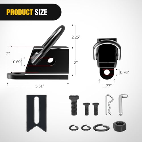 Nilight 2" Rear Trailer Hitch Receiver Kit | for ATV UTV Rear Bumper Tow Hook Black Hitch Cover Kit - color: 2" Hitch Receiver Adapter