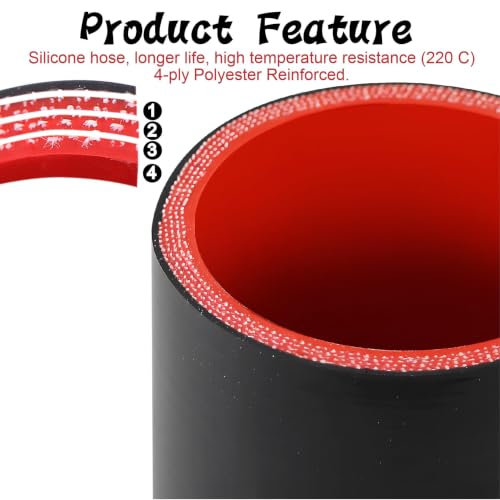 Silicone Coupler ID 2.25 inch (57mm) Straight Rubber Hose 4-Ply - size: ID2.25"