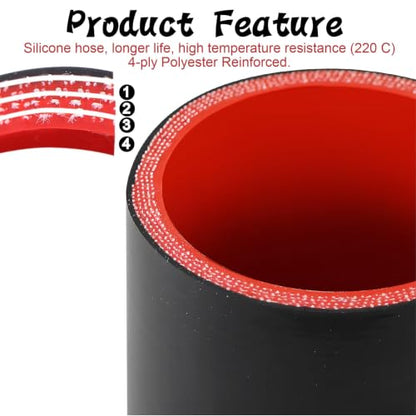 Silicone Coupler ID 2.25 inch (57mm) Straight Rubber Hose 4-Ply - size: ID2.25"