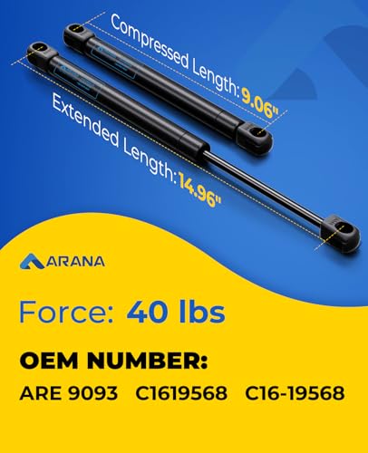 ARANA C16-19568 16 inch 40lb/178N Gas Struts for Camper Shell, 2Pcs - size: 16IN 40LB