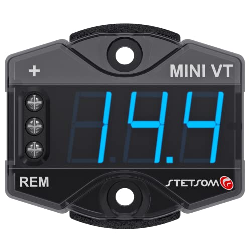 Stetsom MiniVT Digital Display Mini Voltmeter High Accuracy Blue LED 7V~30V Automotive Car Motorcycle Battery Voltage Panel Meter Easy Connection Remote Power for Car Audio Systems