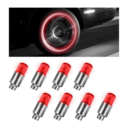 8 PCS LED Tire Valve Lights, Waterproof Car Neon Spoke Light Tire Valve Flash Lamp with Motion Sensor, Universal LED Wheel Stem Flashing Lamps for Cars Trucks Motorcycles (Red) - color: Red