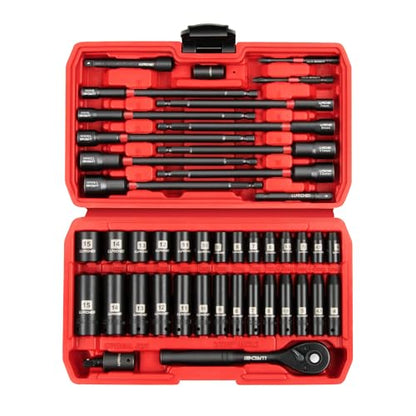 1/4" Drive Socket Set Nut Driver Set with Ratchet, 44Pcs Wrench Tool Set - size: 44PCS Metric
