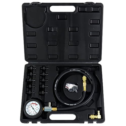 JoyFans Oil Pressure Tester Tool, 0-140PSI Oil Pressure Gauge Kit for Fuel System Mechanical Sensor Engine Cylinder Compression Test with Hose Adapters for Cars ATVs Trucks Use Black Case - color: Black Suitcase