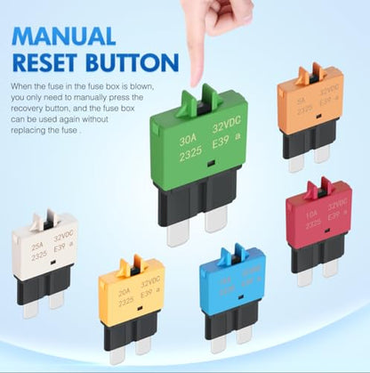 Nilight 6PCS Circuit Breaker Manual Resettable Fuse Assortment Kit - color: Resettable Standard Fuse