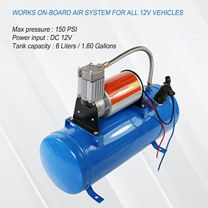 JDMSPEED New 150PSI DC 12V Air Compressor with 6 Liter Tank 1.6 Gallon For Train Horns Motorhome Tires