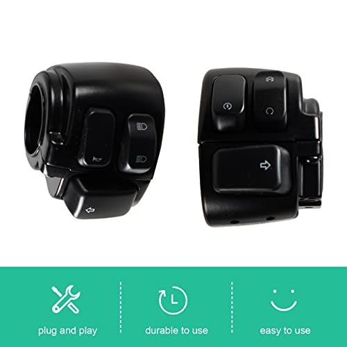 1 Pair Motorcycle 1" Handlebar Switches Control and Wiring Harness with 1996-2012 Harley Softail Dyna Sportster V-Rod（Black） - color: Black
