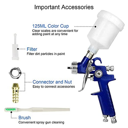 Tosucs HVLP Spray Gun with 1.0mm Tip Air Spray Gun for Car Spraying Gravity Feed Paint Gun for Car Prime,Furniture Surface Spraying,Wall Painting Include 125ml Capacity Cup